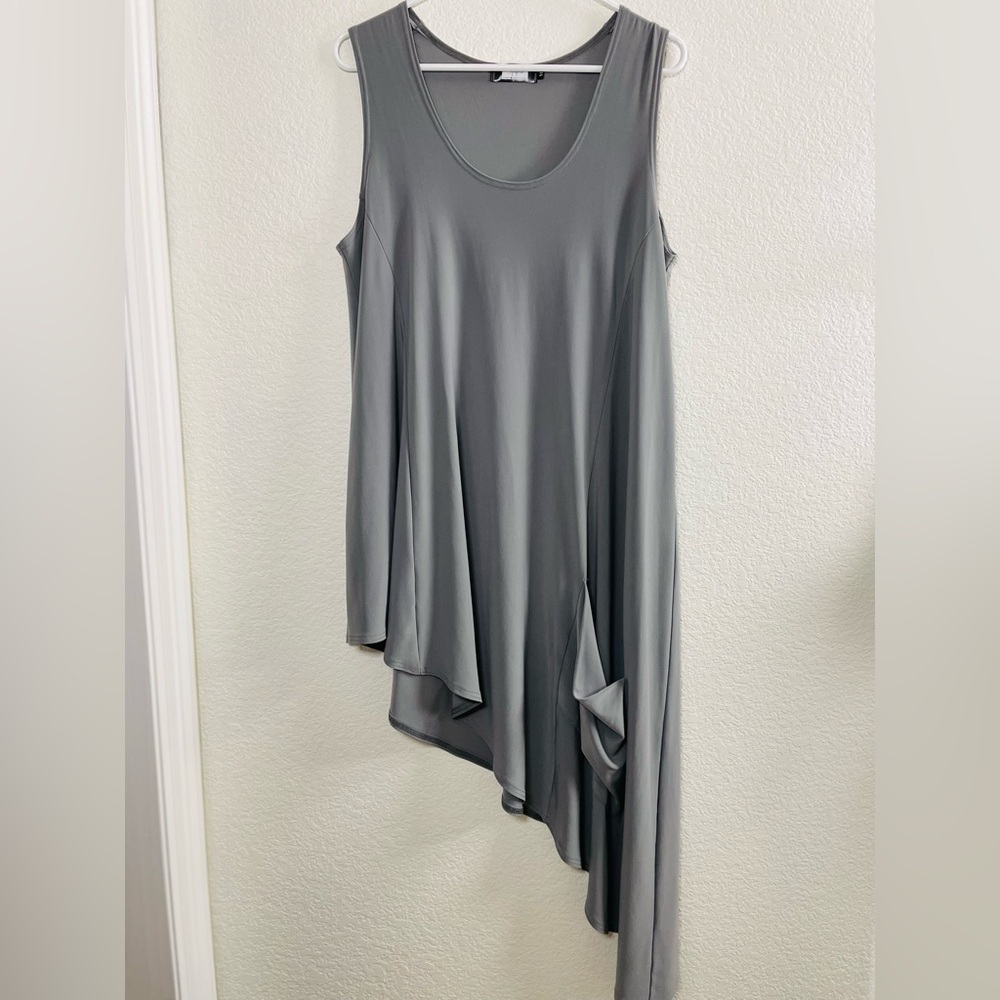 Sympli Go To Tunic Sleeveless Dress Grey Size 16 Asymmetrical Hem Pocket Canada